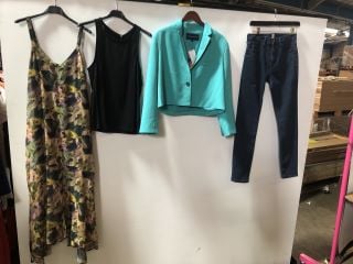 1X  FRENCH CONNECTION REBOUND RESPONSE MID RISE BLUE SKINNY JEANS SIZE 10 1X RELIGION TRIBUTE DRESS YELLOW SIZE 10 1X RELIGION WONDER TOP BLACK SIZE 12 1X FRENCH CONNECTION ECHO BLAZER TURQUOISE SIZE