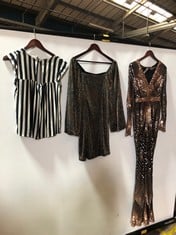 1X GODDIVA CLARA MAXI BLACK/ ROSE GOLD SIZE 10 1X TRAFFIC PEOPLE DOLCE MINI DRESS GOLD SIZE 10 1X ICHI MARAKECH TOP STRIPE BLUE WHITE SIZE 8