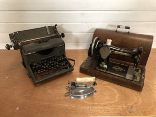 SINGER 1982 VINTAGE SEWING MACHINE AND IMPERIAL VINTAGE TYPEWRITER TO INCLUDE VERONA CLASSIC CLOTHES IRON