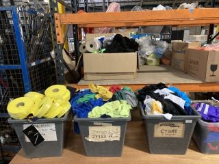 QTY BOXES OF ASSORTED CLOTHING ITEMS METERIAL SCRAPS AND POLYESTER