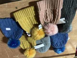 PURE FASION WINTER HATS X2 MUSTARD COLOUR X2 YALE BLUE X2 STONE GREY X1 ASH GREY X1 SALMON PINK X1