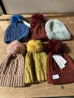 PURE FASION WINTER HATS X2 CHERRY RED X1 ASH GREY X1 SALMON PINK X1 YALE BLUE X1 MUSTARD YELLOW