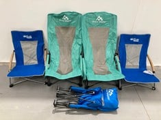 5 X FOLDING CAMPING CHAIRS VARIOUS MODELS INCLUDING BLUE AKTIVE CHAIRS.