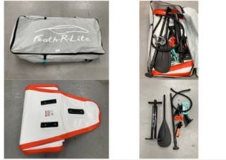 INFLATABLE PADDLE SURFBOARD FEATH - R - LITE WHITE AND ORANGE.