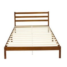 SOLID PINE FRAME WITH GROOVED HEADBOARD, DOUBLE BED, 140 X 200 CM, DARK BROWN. (BOX BROKEN)