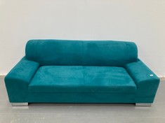 2 SEATER SOFA TURQURSA COLOUR METAL LEGS (BROKEN BACK).