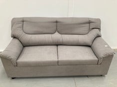 GREY TWO SEATER SOFA WITH BLACK LEGS.