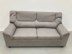 GREY TWO SEATER SOFA WITH BLACK LEGS.