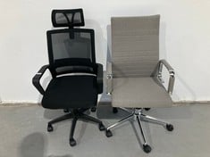 2X DESK CHAIRS IN DIFFERENT COLOURS INCLUDING GREY.