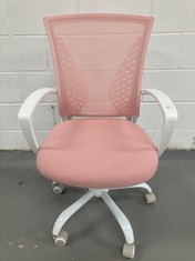 WHITE AND PINK ERGONOMIC CHAIR .