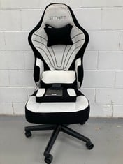 SITMOD BLACK AND WHITE GAMING CHAIR (INCOMPLETE, MISSING ARMRESTS).