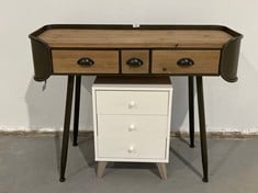 2 X DESIGNER HOME FURNISHINGS INCLUDING WOODEN ENTRANCE TABLE WITH DRAWERS.