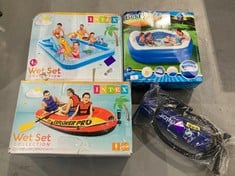 4 X INFLATABLE ITEMS INCLUDING POOL WITH INTEX SLIDE.