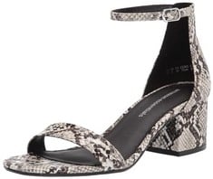 5 X ESSENTIALS WOMEN'S TWO STRAP HEEL SANDAL, BLACK WHITE SNAKESKIN EFFECT VARIOUS SIZES - LOCATION 7B.