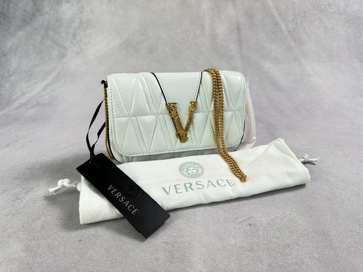 Versace Virtus Gold Chain Shoulder Bag With Tags And Dust Bag - 18x11x4.5cm (Approx) (MPSE53956701) (VAT ONLY PAYABLE ON BUYERS PREMIUM)