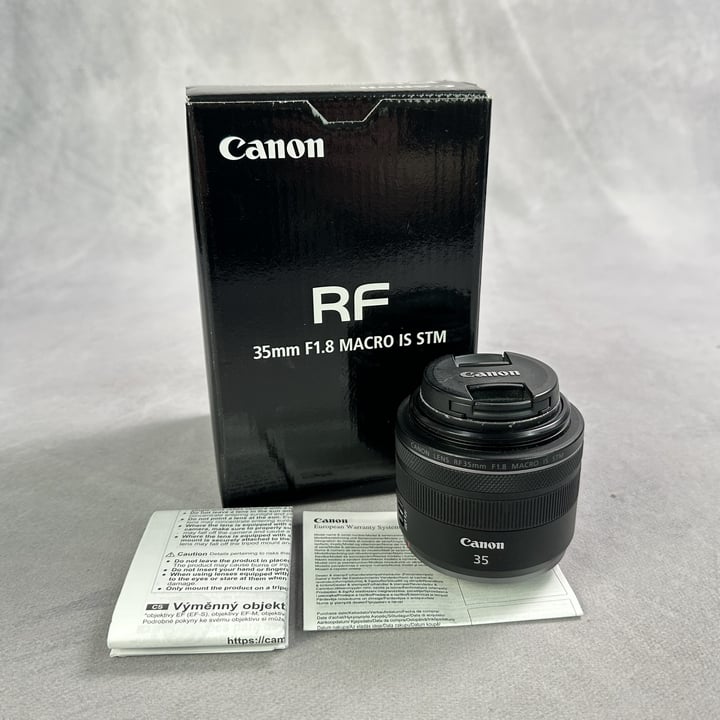 Canon RF 35mm F1.8 MACRO IS STM Lens With Box And Sales Receipt.