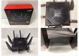 ASUS ROG RAPTURE GT-AX11000 PRO WITH AIMESH SECURITY WIFI ROUTER-6 (ORIGINAL RRP -€432.18) IN BLACK. (WITH BOX + CHARGER + ETHERNET CABLE (SEE PHOTOS)) [JPTZ7403]