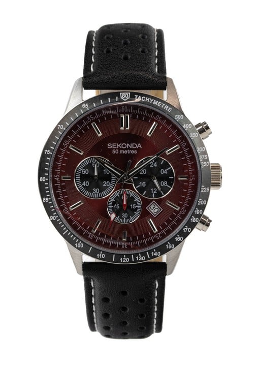 Sekonda Sports Velocity Chronograph Quartz Watch, Model: 1938 Red Dial with Black Leather Strap. Brief Condition Report: Ex Display (Currently Running) (VAT Only Payable on Buyers Premium)