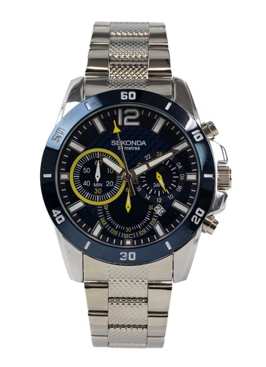 Sekonda Chronograph Quartz Watch, Model: 1443 Black Dial with Stainless Steel Bracelet. Brief Condition Report: Ex Display (Currently Running) (VAT Only Payable on Buyers Premium)