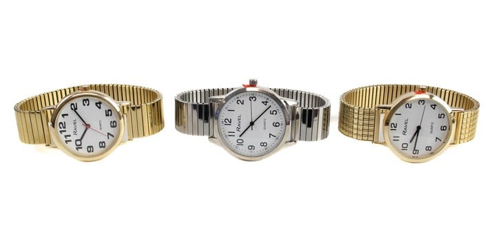 Selection of Three Ravel Quartz Watches, White Dial, Stainless Steel Bracelets - Two with Gold Plate. Brief Condition Report: Ex Display (Not Currently Running) (VAT Only Payable on Buyers Premium)