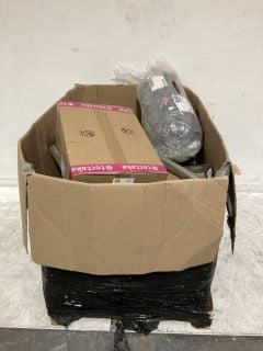 A PALLET OF CAR PARTS TO INCLUDE AIR TANKS AND FURNITURE PARTS