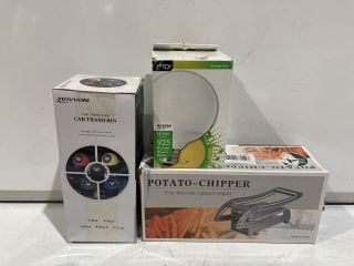 BOX OF ITEMS TO INCLUDE PATIO UMBRELLA LIGHTS