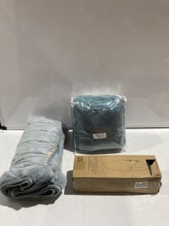 BOX OF ITEMS TO INCLUDE GREY FURRY BLANKET