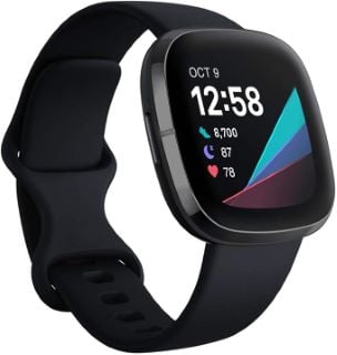 FITBIT SENSE SMARTWATCH (ORIGINAL RRP - £144) IN GRAPHITE STAINLESS STEEL CASE & CARBON INFINITY BAND: MODEL NO FB512 (BOXED WITH MANUFACTURE ACCESSORIES) [JPTB4676]