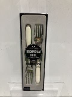 BOX OF ROCKINGHAM FORGE DESSERT FORKS, 2 PACK