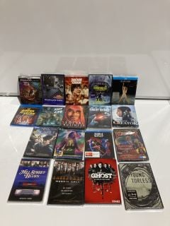 BOX OF ASSORTED DVDS AND CDS TO INCLUDE THE JACKIE CHAN COLLECTION (1976-1982)