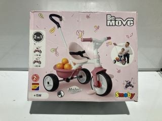 BOX OF ASSORTED ITEMS TO INCLUDE BEMOVE SMOBY KIDS CYCLE