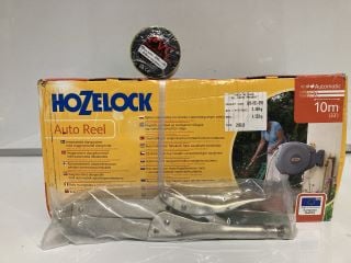 A BOX OF ASSORTED ITEMS TO INCLUDE HOZELOCK AUTO REEL GARDEN HOSE