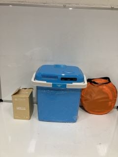 A BOX OF ASSORTED ITEMS TO INCLUDE OUTSETTER COOLER BOX