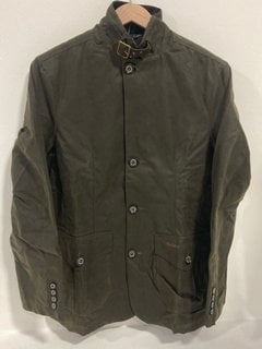 BARBOUR LUTZ WAX JACKET IN BROWN UK SIZE S - RRP £249: LOCATION - FRONT BOOTH