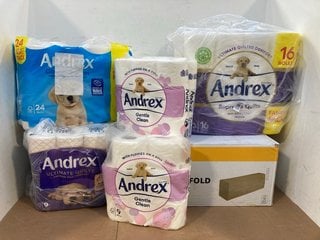 QTY OF ASSORTED TOILET ROLLS/HAND TOWELS TO INCLUDE PACK OF 24 ANDREX TOILET ROLLS: LOCATION - H13