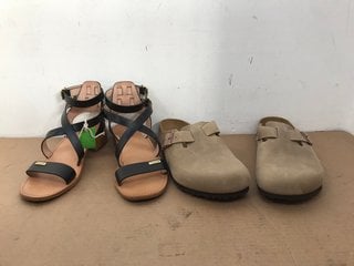 PAIR OF WOMENS LES TROPEZIENNES BUCKLE SANDALS IN BLACK - UK 7 TO ALSO INCLUDE PAIR OF BIRKENSTOCK BOSTON MULES IN BEIGE - UK 8: LOCATION - I5