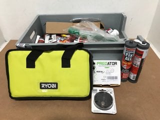 QTY OF ASSORTED HARDWARE ITEMS TO INCLUDE RYOBI ONE+ TOOL BAG: LOCATION - I15