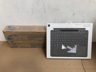 2 X KONICA MINOLTA TONER CARTRIDGES IN YELLOTOILETYAN TO ALSO INCLUDE MICROSOFT SURFACE PRO KEYBOARD WITH SLIM PEN: LOCATION - I9