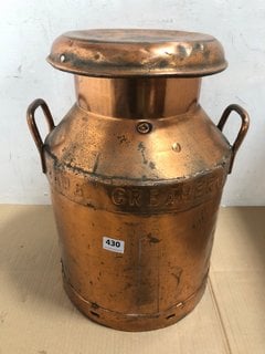 LARGE UNITED DAIRIES COPPER MILK CHURN: LOCATION - I10