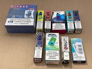 QTY OF ASSORTED VAPES AND LIQUIDS TO INCLUDE ELFBAR AF5000 TPD COMPLIANT IN BERRY MEDLEY FLAVOUR (PLEASE NOTE: 18+YEARS ONLY. ID MAY BE REQUIRED): LOCATION - E0