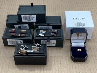 6 X PAIRS OF ASSORTED JOHN LEWIS & PARTNERS MENS SILVER CUFFLINKS TO ALSO INCLUDE MEJURI GOLD RING - SIZE UNKNOWN: LOCATION - E1