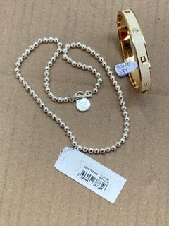 RALPH LAUREN STERLING SILVER T-BAR NECKLACE - RRP £240.00 TO ALSO INCLUDE COACH DIAMANTE GOLD PLATED BANGLE: LOCATION - E1