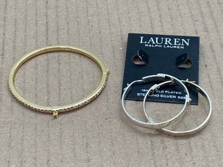 RALPH LAUREN 18KT GOLD PLATED HOOP EARRINGS - RRP £180.00 TO ALSO INCLUDE COACH PINK DIAMANTE GOLD BANGLE - RRP £125.00: LOCATION - E1