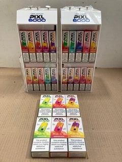 2 X BOXES OF ASSORTED PIXL 6000 PUFF 20MG DISPOSABLE VAPES IN VARIOUS FLAVOURS TO INCLUDE MANGO ICE - (PLEASE NOTE: 18+YEARS ONLY. ID MAY BE REQUIRED): LOCATION - E0