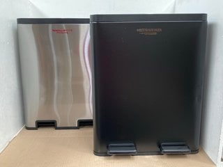 2 X JOHN LEWIS & PARTNERS DOUBLE TRASH CANS IN BLACK 30L/30L AND POLISHED STAINLESS STEEL 30L/30L: LOCATION - E2