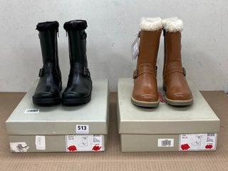 2 X JOHN LEWIS & PARTNERS LEIA 2 GIRLS BOOTS IN BLACK & BROWN - UK 12/13: LOCATION - E3