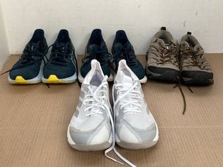 4 X ASSORTED MENS TRAINERS TO INCLUDE ASICS GT-2000 12 TRAINERS IN NAVY - UK 9: LOCATION - E3