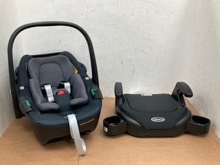 MAXI-COSI PEBBLE 360 BABY CAR SEAT TO INCLUDE GRACO BOOSTER R129 BACKLESS BOOSTER CAR SEAT IN BLACK: LOCATION - H1