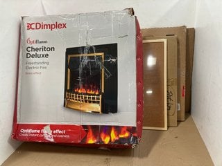 4 X CORK NOTICE BOARDS TO ALSO INCLUDE DIMPLEX OPTIFLAME CHERITON DELUXE FREESTANDING ELECTRIC FIRE IN BRASS: LOCATION - E4