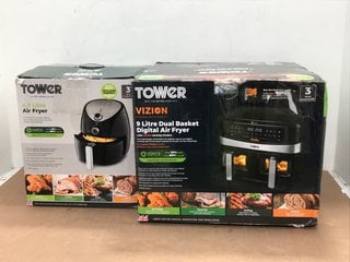 TOWER VORTEX 4.3L AIR FRYER IN BLACK TO ALSO INCLUDE TOWER VIZION 9L DUAL BASKET AIR FRYER IN BLACK: LOCATION - E7